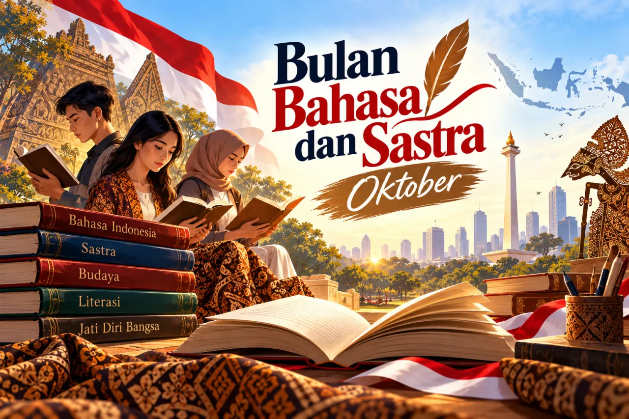 Foto yang diagregasi menggunakan artificial intelligence yang menunjukkan peringatan Oktober sebagai bulan bahasa dan sastra. Tripodnews/Ilustrasi-ChatGPT