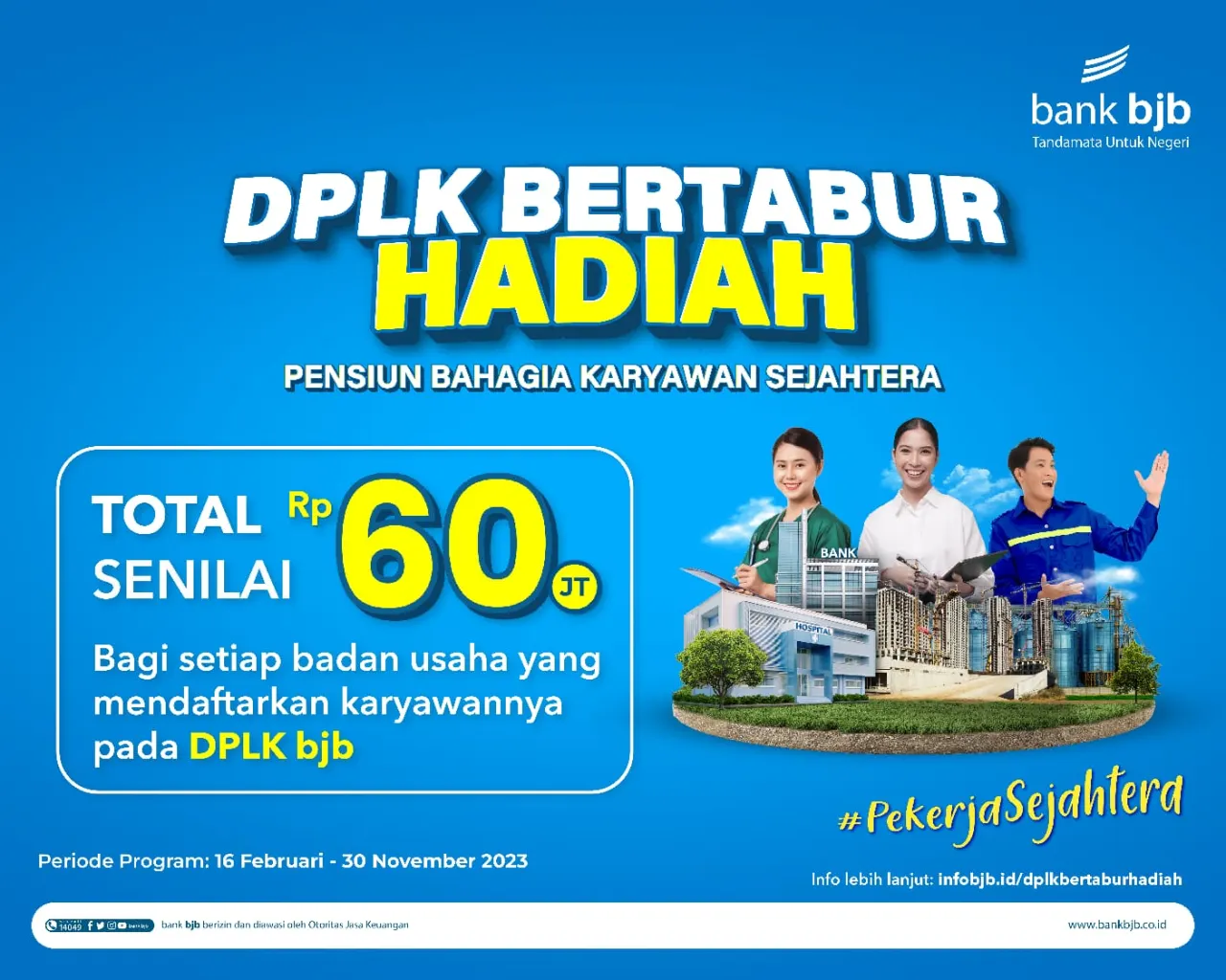 Untuk dapat mengikuti program DPLK Bertabur Hadiah, terdapat syarat dan ketentuan umum yang perlu dipenuhi. Jenis peserta yang dapat didaftarkan dalam program ini adalah Pemberi Kerja atau individu kolektif yang merupakan nasabah baru bank bjb. Peser