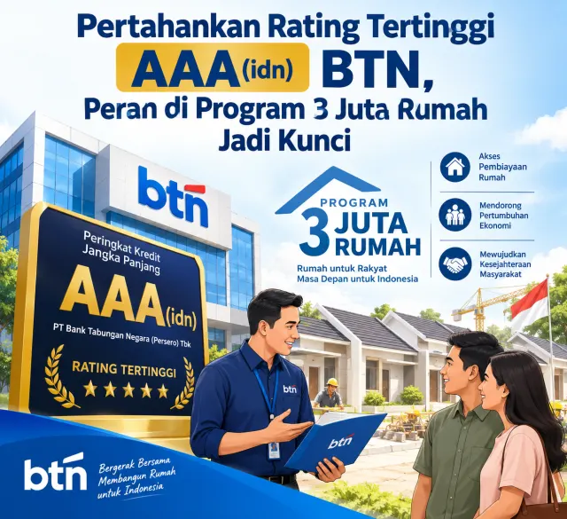 Fitch Pertahankan Rating Tertinggi AAA (idn) BTN, Peran di Program 3 Juta Rumah Jadi Kunci